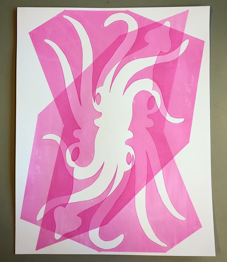Hand-cut stencil screenprint made during the workshop by Justin Henry Miller