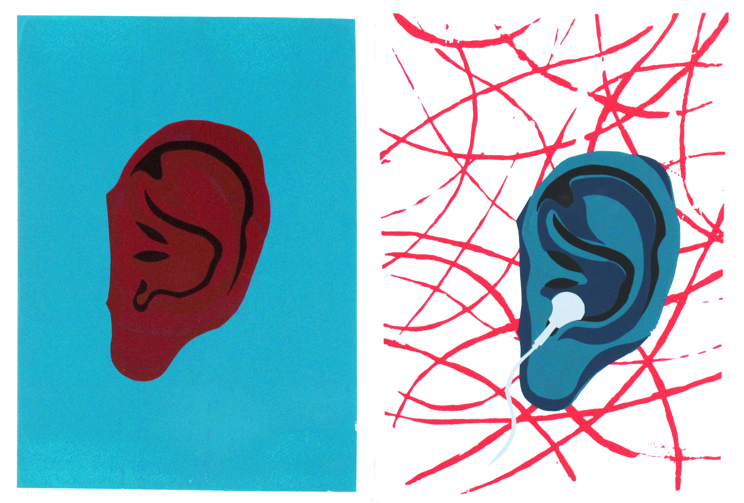 Megan Stanley Screenprints created using hand-cut stencils, drawing fluid, and screenfiller Fall 2014